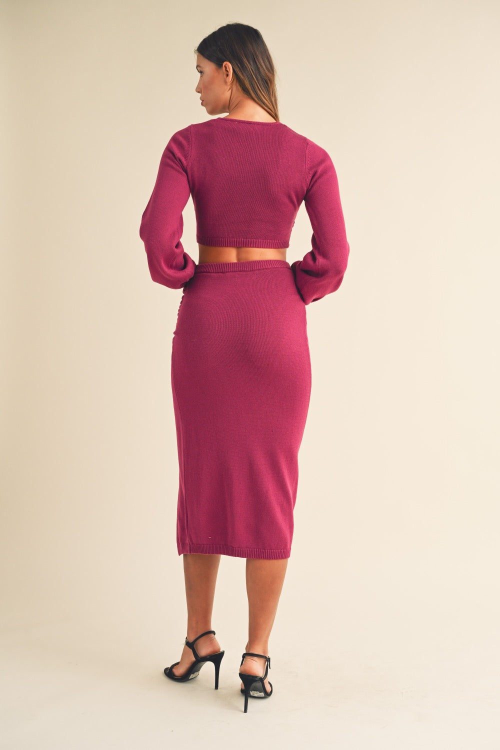 MABLE Front Twisted Knit Top and Midi Skirt Set - 1985 THE VAULT