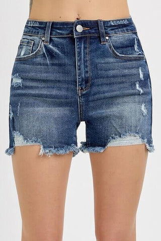 RISEN Distressed Raw Hem Denim Shorts - 1985 the VAULT Boutique