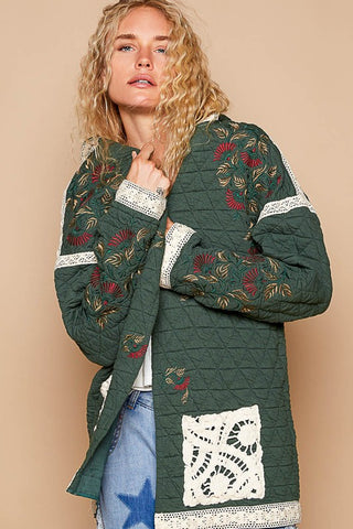 POL Embroidered Open Front Quilted Jacket with Crochet Pockets - 1985 the VAULT Boutique