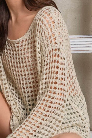 POL Side Slit Openwork Long Sleeve Knit Cover Up - 1985 the VAULT Boutique