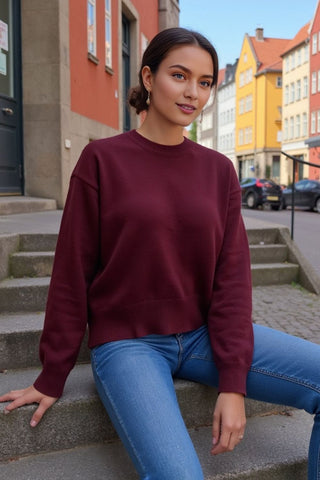 Basic Bae Round Neck Dropped Shoulder Sweater - 1985 the VAULT Boutique