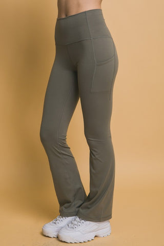 Love Tree High Waist Flare Active Leggings with Side Pockets - 1985 the VAULT Boutique