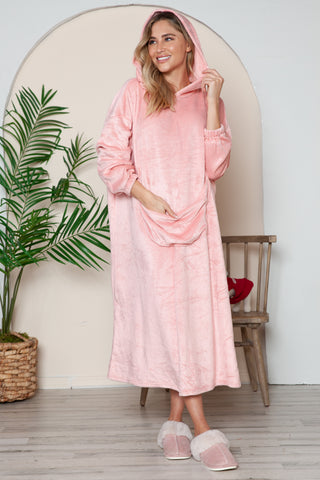 Double Take Full Size Pocketed Hooded Midi Lounge Dress - 1985 the VAULT Boutique