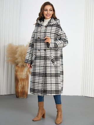 Plaid Double-Breasted Long Sleeve Longline Coat - 1985 the VAULT Boutique