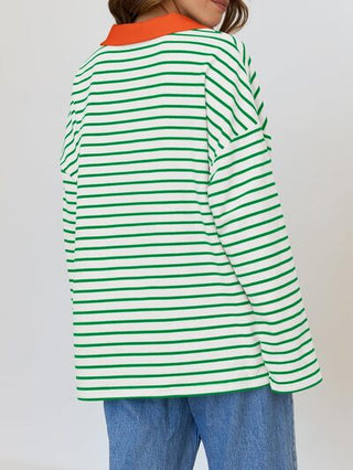 Mandy Striped Johnny Collar Long Sleeve Sweatshirt - 1985 the VAULT Boutique