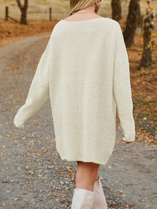 V-Neck Dropped Shoulder Sweater Dress - 1985 the VAULT Boutique