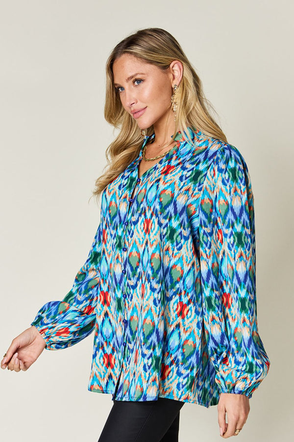 Double Take Full Size Printed Balloon Sleeve Blouse - 1985 the VAULT Boutique