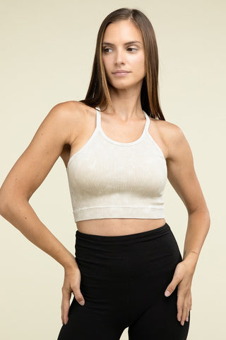 Basic Washed Ribbed Seamless Cropped Cami Top - 1985 the VAULT Boutique