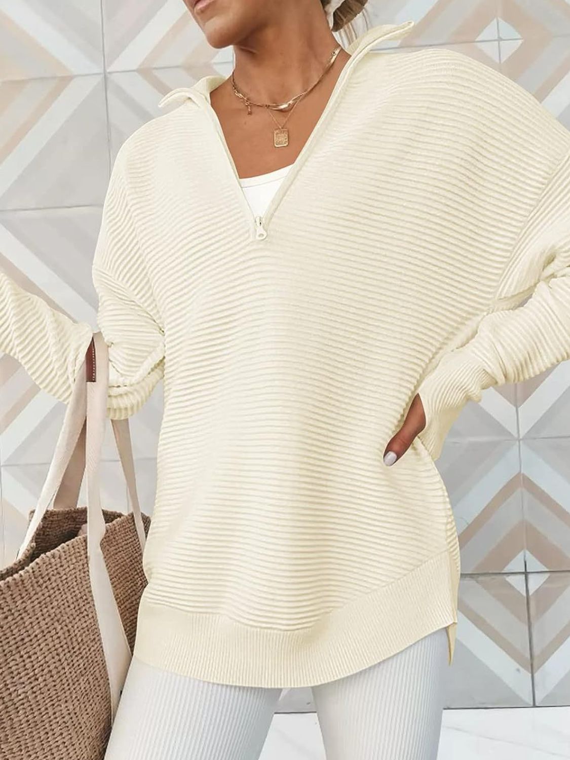 Half Zip Long Sleeve Knit Top - 1985 the VAULT Boutique