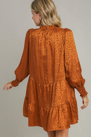 Umgee Smocked Leopard Long Sleeve Tiered Dress - 1985 the VAULT Boutique