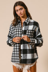 BiBi Plaid Fleece Button Down Long Sleeve Shirt - 1985 the VAULT Boutique