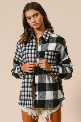 BiBi Plaid Fleece Button Down Long Sleeve Shirt - 1985 the VAULT Boutique