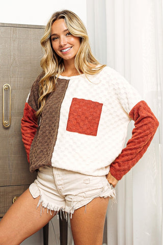 BiBi Color Block Brushed Checker Top - 1985 the VAULT Boutique