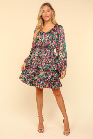 Haptics V-Neck Satin Floral Layered Dress - 1985 the VAULT Boutique