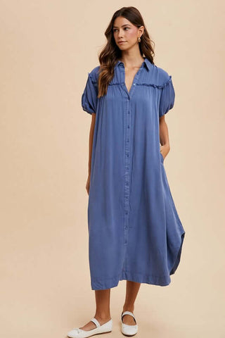 Annie Wear Mineral Washed Button Down Puff Sleeve Shirt Dress - 1985 the VAULT Boutique