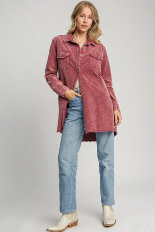 Umgee Raw Hem Button Down Denim Jacket with Chest Pockets - 1985 the VAULT Boutique