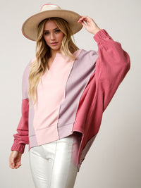 High-Low Contrast Notched Long Sleeve Sweatshirt - 1985 the VAULT Boutique