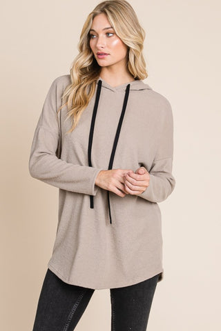 BOMBOM Contrast Drawstring Drop Shoulder Knit Hoodie - 1985 the VAULT Boutique