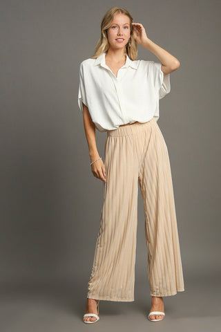 Umgee Elastic Waist Striped Wide Leg Velvet Pants - 1985 the VAULT Boutique