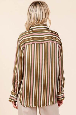 Mittoshop Striped Button Down Satin Shirt - 1985 the VAULT Boutique