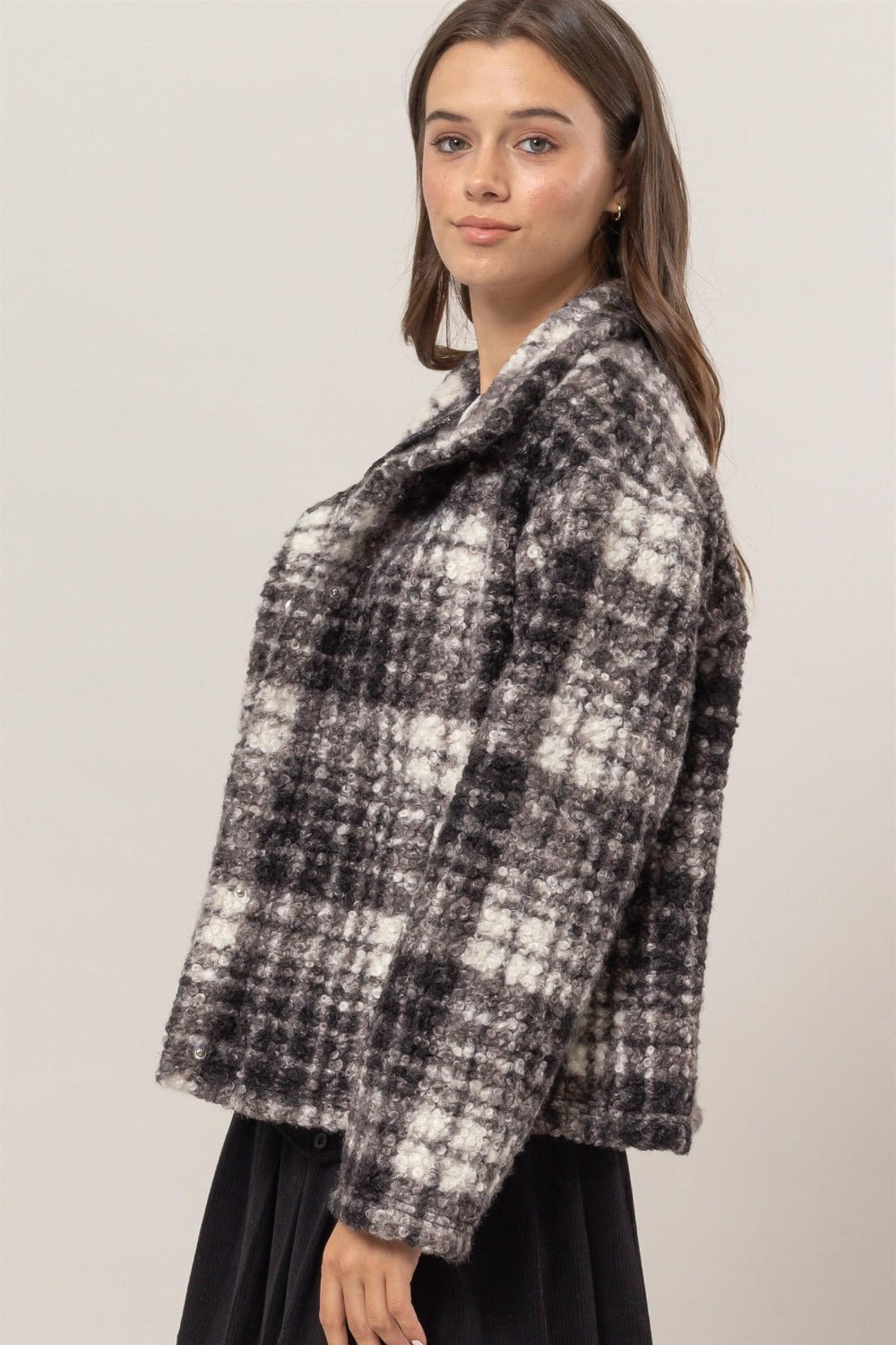 HYFVE Plaid Collared Neck Boucle Jacket with Pockets - 1985 the VAULT Boutique