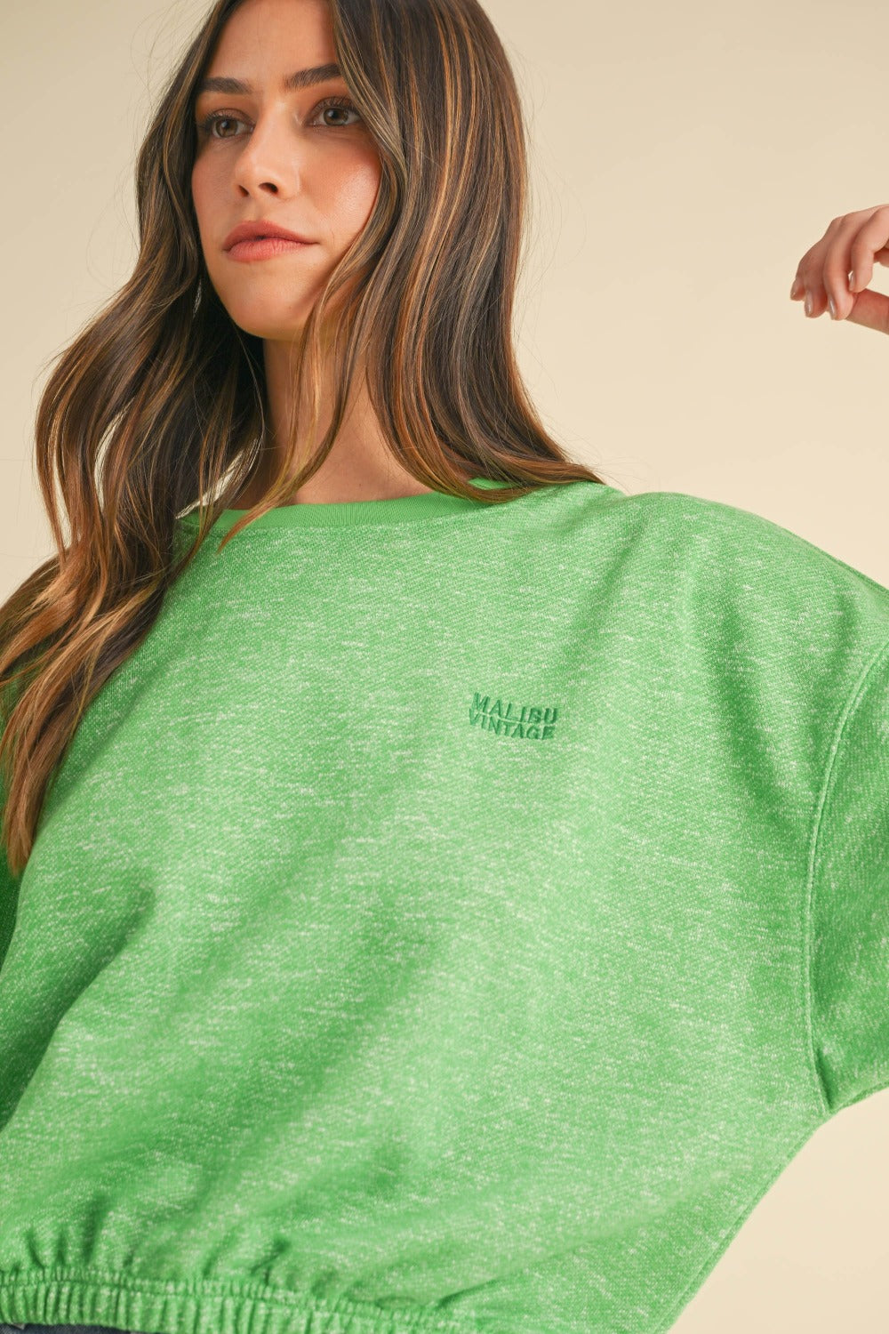 Mable Round Neck Letter Embroidery Crop Sweatshirt - 1985 THE VAULT