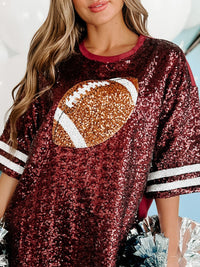 Sequin Football Round Neck Half Sleeve Oversize Top - 1985 the VAULT Boutique