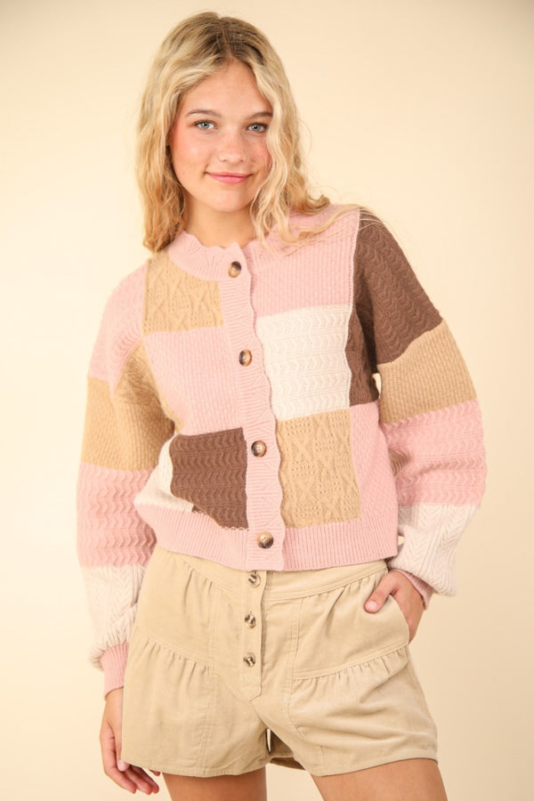 VERY J Color Block Button Down Textured Sweater Cardigan - 1985 the VAULT Boutique