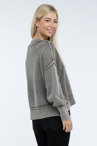 Washed Side Slit Oversized Cropped Sweater - 1985 the VAULT Boutique