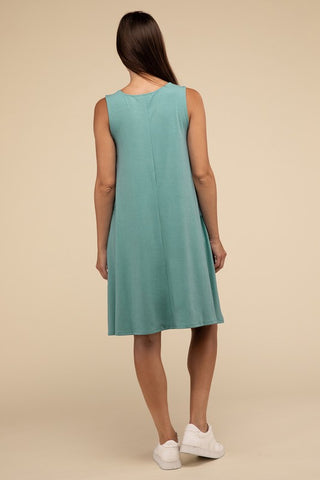 Basic Sleeveless Flared Dress with Side Pockets - 1985 the VAULT Boutique