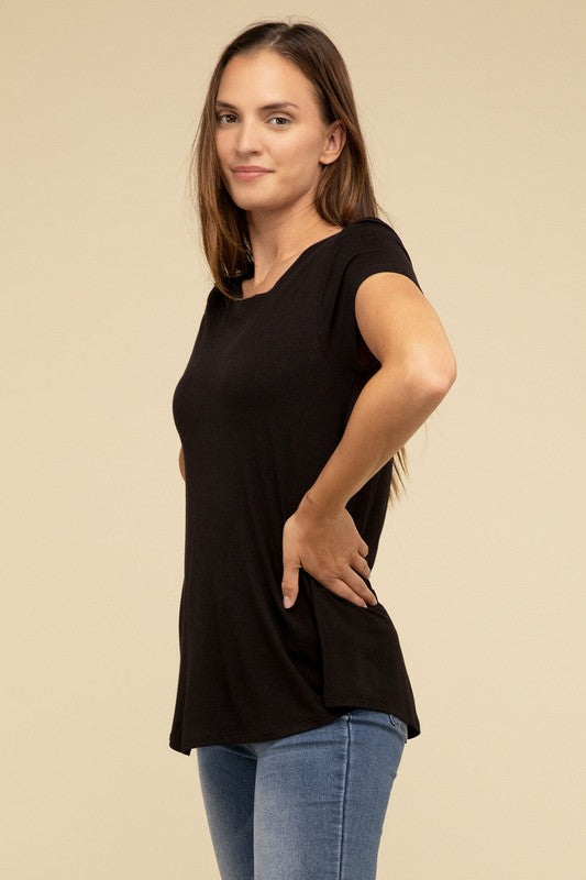 Basic Flowy Round Hem Rayon Short Sleeve Top - 1985 the VAULT Boutique