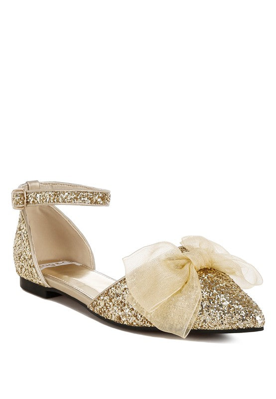 Clarice Sheer Bow Detail Glitter Flat Sandals - 1985 the VAULT Boutique