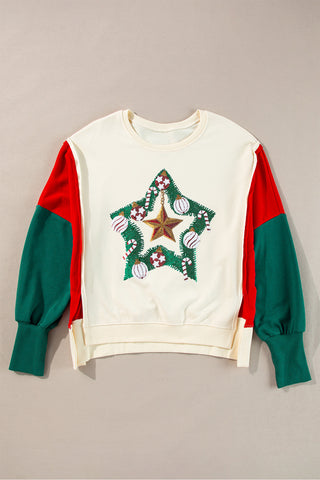 Color Block Star Side Slit Lantern Sleeve Sweatshirt - 1985 the VAULT Boutique