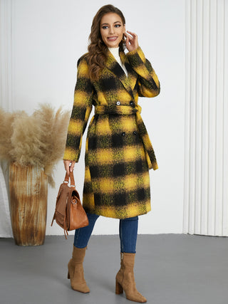 Plaid Tie Waist Long Sleeve Coat - 1985 the VAULT Boutique