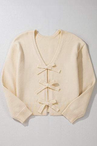 Bowknot Front V Neck Long Sleeve Cardigan - 1985 the VAULT Boutique