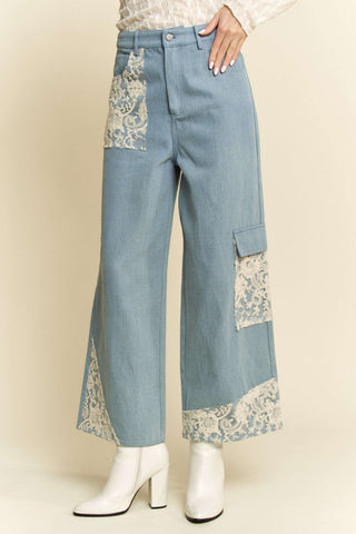 Davi & Dani Lace Applique Wide Leg Jeans - 1985 the VAULT Boutique