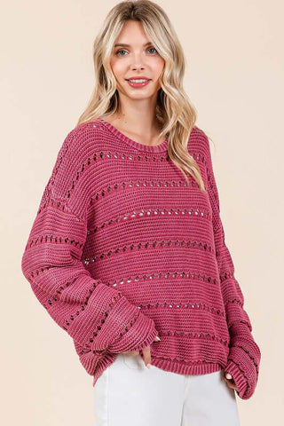 Mittoshop Openwork Round Neck Drop Shoulder Sweater - 1985 the VAULT Boutique