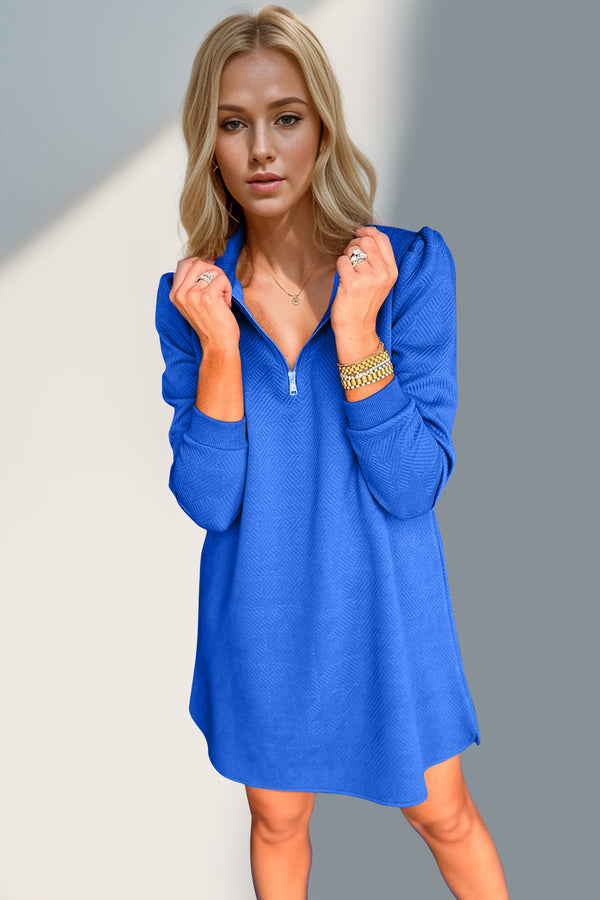 Double Take Textured Quarter Zip Long Sleeve Dress - 1985 the VAULT Boutique