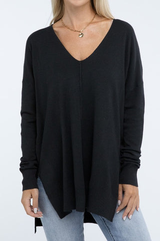 Hi-Low Hem Basic Front Seam Sweater - 1985 the VAULT Boutique