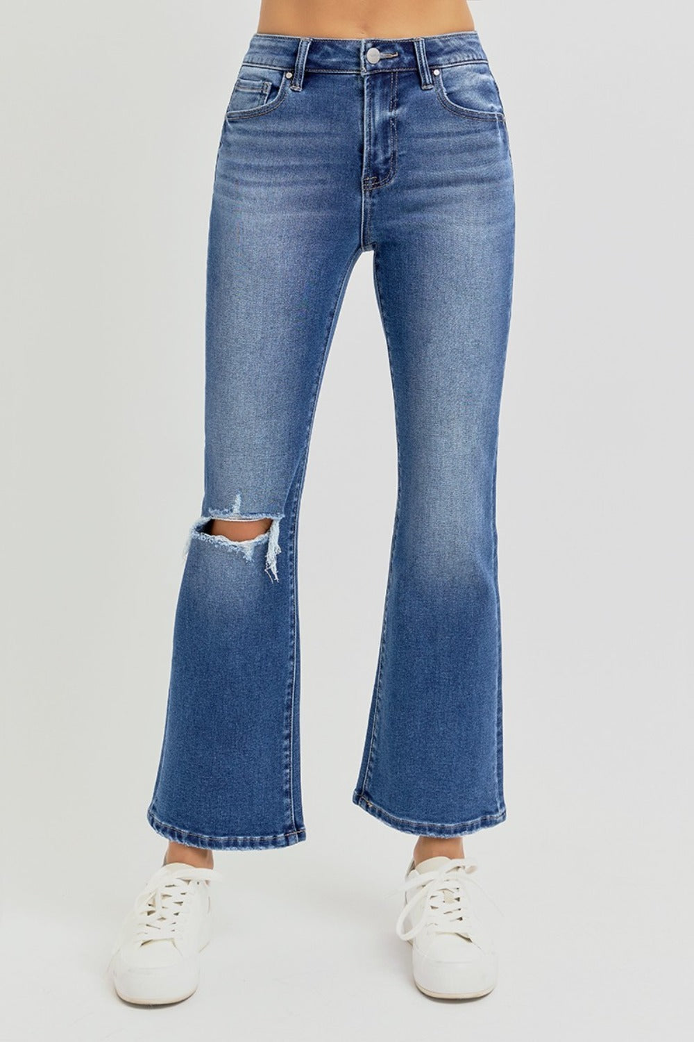 RISEN Full Size Distressed High Rise Crop Flare Jeans - 1985 the VAULT Boutique