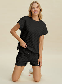 Double Take Full Size Texture T-Shirt and Shorts Set - 1985 the VAULT Boutique