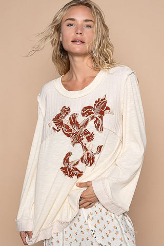 POL Embroidered Round Neck Long Sleeve Knit Top - 1985 the VAULT Boutique