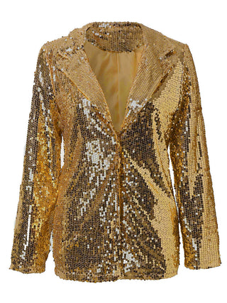 Sequin Lapel Collar Long Sleeve Blazer - 1985 the VAULT Boutique