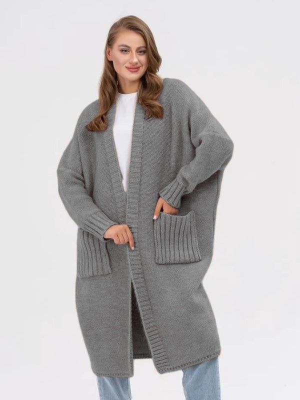 Pocketed Open Front Long Sleeve Longline Cardigan - 1985 the VAULT Boutique