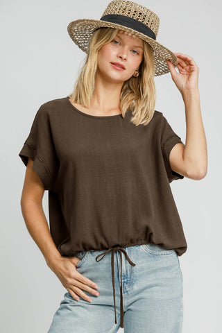 Umgee Drawstring Hem Round Neck Short Sleeve T-Shirt - 1985 the VAULT Boutique