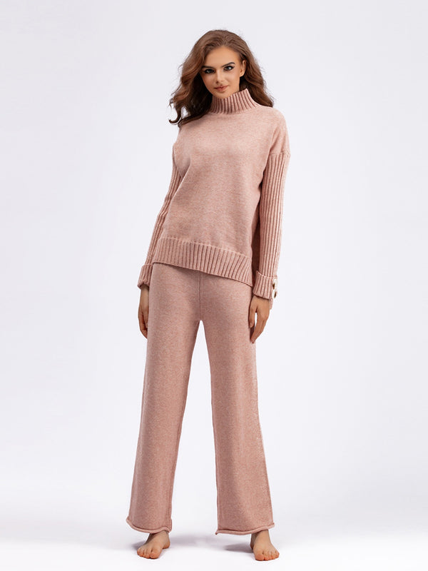 Basic Bae High- Low Turtleneck Long Sleeve Top and Pants Sweater Set - 1985 the VAULT Boutique