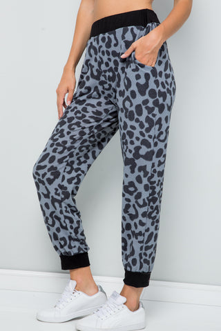 Celeste Full Size Leopard Contrast Sweatpants - 1985 the VAULT Boutique