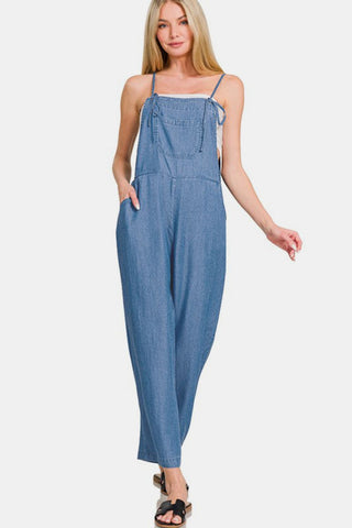 Zenana Washed Adjustable Strap Wide Leg Denim Overalls - 1985 the VAULT Boutique