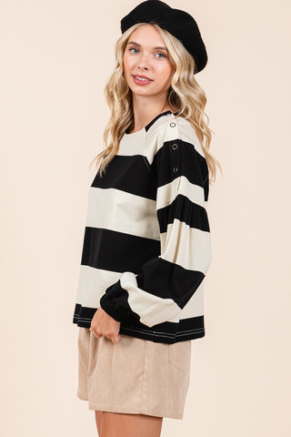 Mittoshop Striped Snap Shoulder Long Sleeve T-Shirt - 1985 the VAULT Boutique