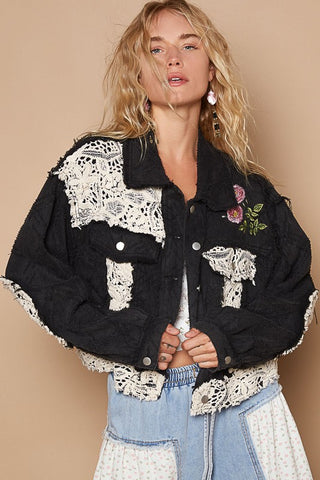 POL Crochet Patch Embroidered Button Up Jacket - 1985 the VAULT Boutique